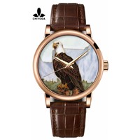 CHIYODA Women's Luxury Gold Watch Enamel Painting Automatic Watch with Swiss Movement Leather Strap - Enamel 09