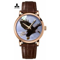 CHIYODA Women's Luxury Gold Watch Enamel Painting Automatic Watch with Swiss Movement Leather Strap - Enamel 12