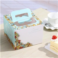 Blue Flower Paper Packaging Cake Box, Luxury Pink Flower Birthday Cake Gift Box with Handle