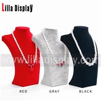 Lilladisplay Red Color &amp;amp; Gray Color Velvet Necklace Display Bust Stand NS01