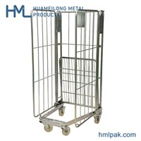 A Frame Material Transport Portable Steel Storage Folding Wire Mesh Sided Roll Industrial Container Cages Trolleys