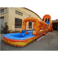 Marble Yellow Color Giant Long Inflatable Water Slide with Pool