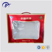 Customized Design Beverage Packaging Paper Box with Clear Window &amp; Plastic Handle