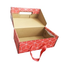 Customized Wholesale Colorful Printing Shoe Packaging Corrugated Paper Box with Rope Handle