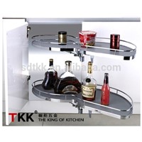TKK Kitchen Magic Corner MDF Board Swing Tray with Soft-Stop Storage Basket