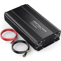 3000W Car Power Inverter 2 AC Outlets 12V DC to 110V AC with Battery Clip Cable