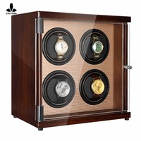 CHIYODA Quad Watch Winder with Quiet Mabuchi Motor &amp;amp; LCD Touch Screen - High Gross Brown