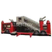 Commercial Outdoor Inflatable Fire Truck Obstacle Course for Kids