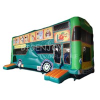 Kids Outdoor Jungle Bus Car Inflatable Combo Obstacle Course with Slide Bus Inflatable Obstacle Course