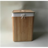 Foldable Bamboo Laundry Basket with Lid, Rectangle Shape,