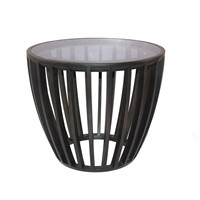 Modern Design Yuan Solid Bamboo End Table with Glass Top