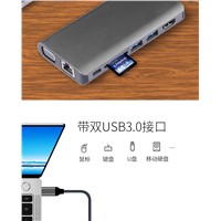 USB Type C Male to USB3.0*2 HD MI+VGA +SD Slot +RJ45+3.5mm Stereo + Type-C Charging Adapter