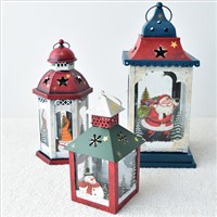 European Vintage Iron Art Home Courtyard Santa Claus Snowman Christmas Lantern Candle Holder Decoration
