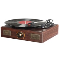 LuguLake Vinyl Record Player, Turntable with Stereo 3-Speed, RCA Output, Vintage Phonograph with Wooden Finish