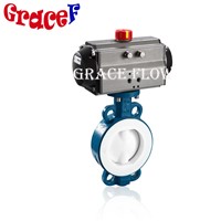 PTFE Wafer Type Cast Iron Butterfly Valve with Pneumatic Actuator