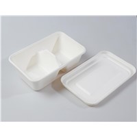 1000ml 2-Comp Quality Disposable Biodegradable Box with Separate Lid(Waterproof, Oil-Proof, Fit to Microwave)