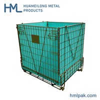 Rigid Galvanised Collapsible Folding Portable Pet Preforms Storage Steel Wire Mesh Containers with Lid For Sale