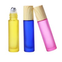 Colorful Essential Oil Empty Perfume Bottle Roller Ball Thick Glass Roll on Bottles 10ml with Wood Grain Cap