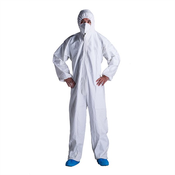 Disposable Coveralls with Hood Protective Suit Microporous Elastic Wrist Anti-Dust Ventilation Clothing White & Blue