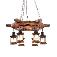 Large Round Steering Wheel Wood Chandeliers Lighting Pendant Lamp