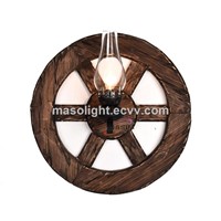 Vintage Boat Wood Steering Wheel Wooden Cycle Ring Wall Lamp Decor