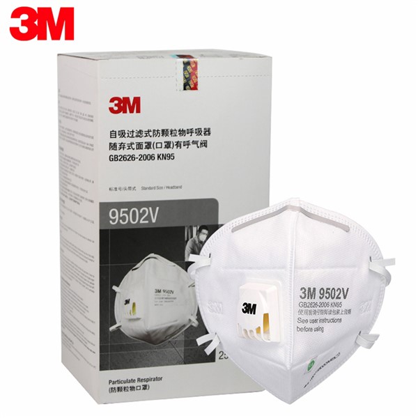3M Respirator Mask 9502V KN95 N95 Disposable Face Mouth Mask Adjustable Headgear Full Face Protection Breathing Dust