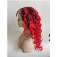 Ombre Red Color Handtie Full Lace Wigs 100% Natural Virgin Remy Hair