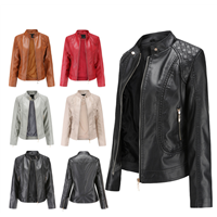 Large Size Stand-up Collar PU Leather Women Jacket Women's Leather Jacket