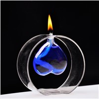 Round Shaped Glass Oil Lamp with Heart Inner Oil Holder Decorative Table Lamp Glassware
