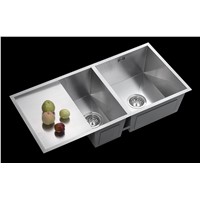 201 &amp;amp; 304 Stainless Steel Raw Material Double Bowl above Counter Polish without Faucet Hole Lay One Edge Bulk Package
