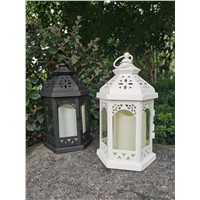 Hexagon, Hollow Design Metal Lantern with Candle