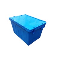 600*400*355mm 60L Virgin PP Nesting Storage Attached Lid Tote Plastic Turnover Crate