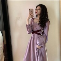 Sweet Taro Purple High Waist Gentle Fairy Tale Wind French Purple Medium Long Dress
