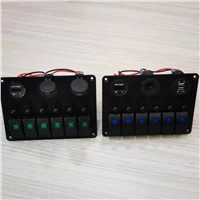 New Design 6 Gang Rocker Switch Panel Air Break Switch LED Light Power Socket Voltmeter &amp;amp; USB Charger