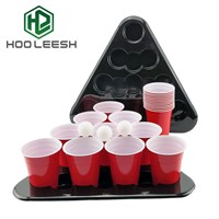 Newly Black Beer Pong Rack Kit with 2pcs Racks +22pcs 16OZ Cups +3pcs Ball Beer Pong Cup Holder