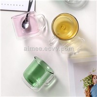 New Design Colorful Double Wall Glass Cup Pink Green Yellow Double Wall Glass Cup