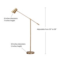 Arc Metal Floor Lamp Height Adjustable, Antique Brass Finish, Touch Dimmable Switch, LED Light