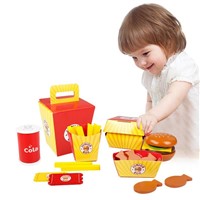 Children's Wooden Play House Game Fast Food Burger Fries Toy Set Fries Hamburger Family Bucket Food Educational Toy Mode