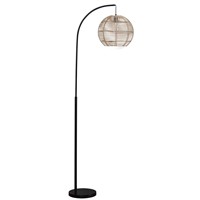 Arc Floor Lamp with Rattan Globe Shade, Tall Standing Floor Lamp for Living Room, Study, Antiqu e Brass