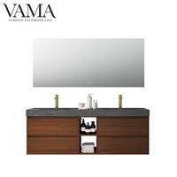 Vama 1600mm Solid Wood Good Quality Bathroom Vanity with Grey Sintered Stone Top 304160