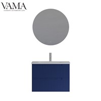 Vama 750mm Simple Wooden Floating Blue Bathroom Cabinet with Ripple Effect