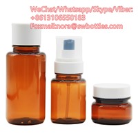 High End Dark Brown Cosmetic Plastic Bottle &amp;amp; Jar Pump Bottle for Lotion Serum Cream Full Set
