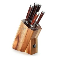 Germany Quality 6pcs Color Wooden Handle Kitchen Knife Set with Acacia Block