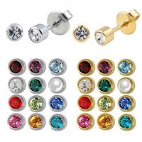 Stainless Steel Crystal Ear Piercing Birthstone Earring Piercing Jewelry