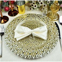 Popular Wholesale Gold Peacock Colorful Glass Charger Plate
