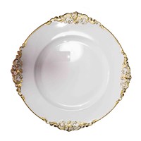 White Plastic Acrylic Charger Plate with Gold Colorful Decoration for Wedding