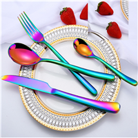 Bright Rainbow Handle Stainless Steel Cutlery Coffee Spoon Knife &amp;amp; Fork Set