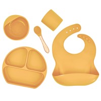 Waterproof Silicone Plate Baberos Spoon Baby Cup Silicone Bib Set