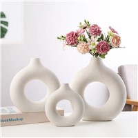 Nordic Circular Hollow Ceramic Vase Flower Pot Home Decoration Accessories Office Living Room Interior Decoration