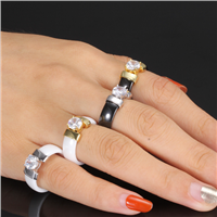 Ceramic Rings Plus Cubic Zirconia for Women Gold Color Stainless Steel Women Wedding Engagement Jewelry